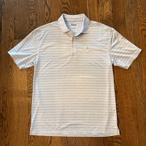 Oxford Golf Men's Polo Shirt Large Light Blue w Gray Stripes Performance Stretch